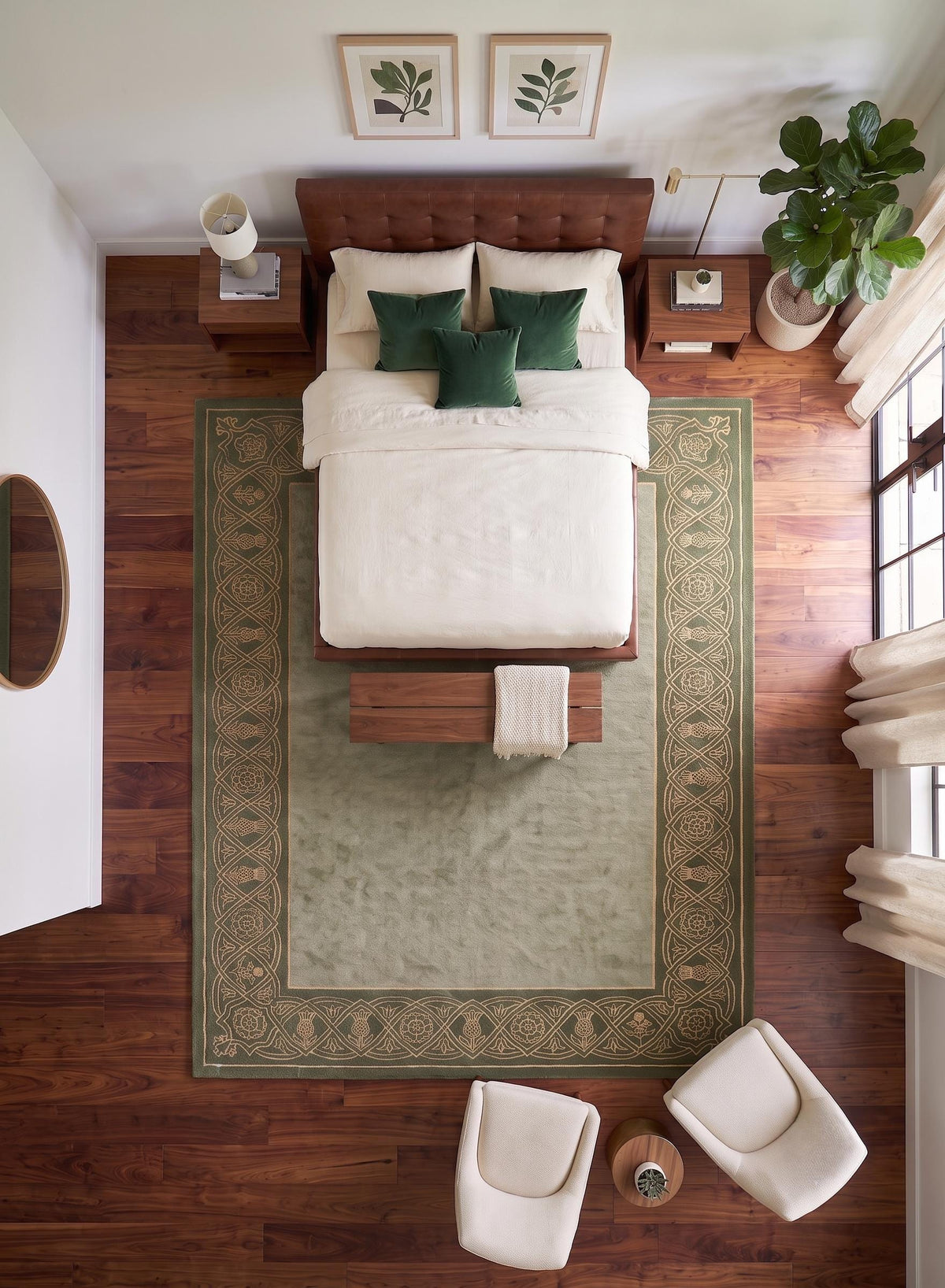 Olive Green Floral Border Rug – Hand Tufted Traditional Wool Rug – image 7