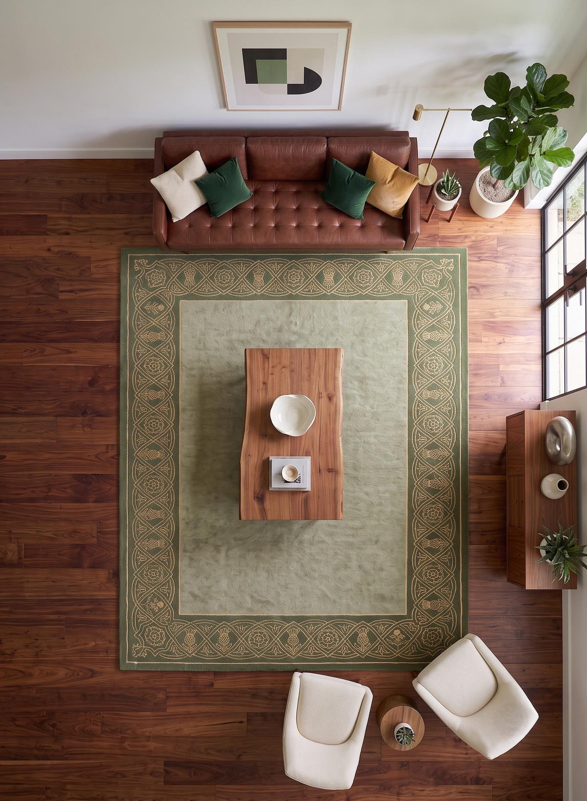 Olive Green Floral Border Rug – Hand Tufted Traditional Wool Rug – image 4