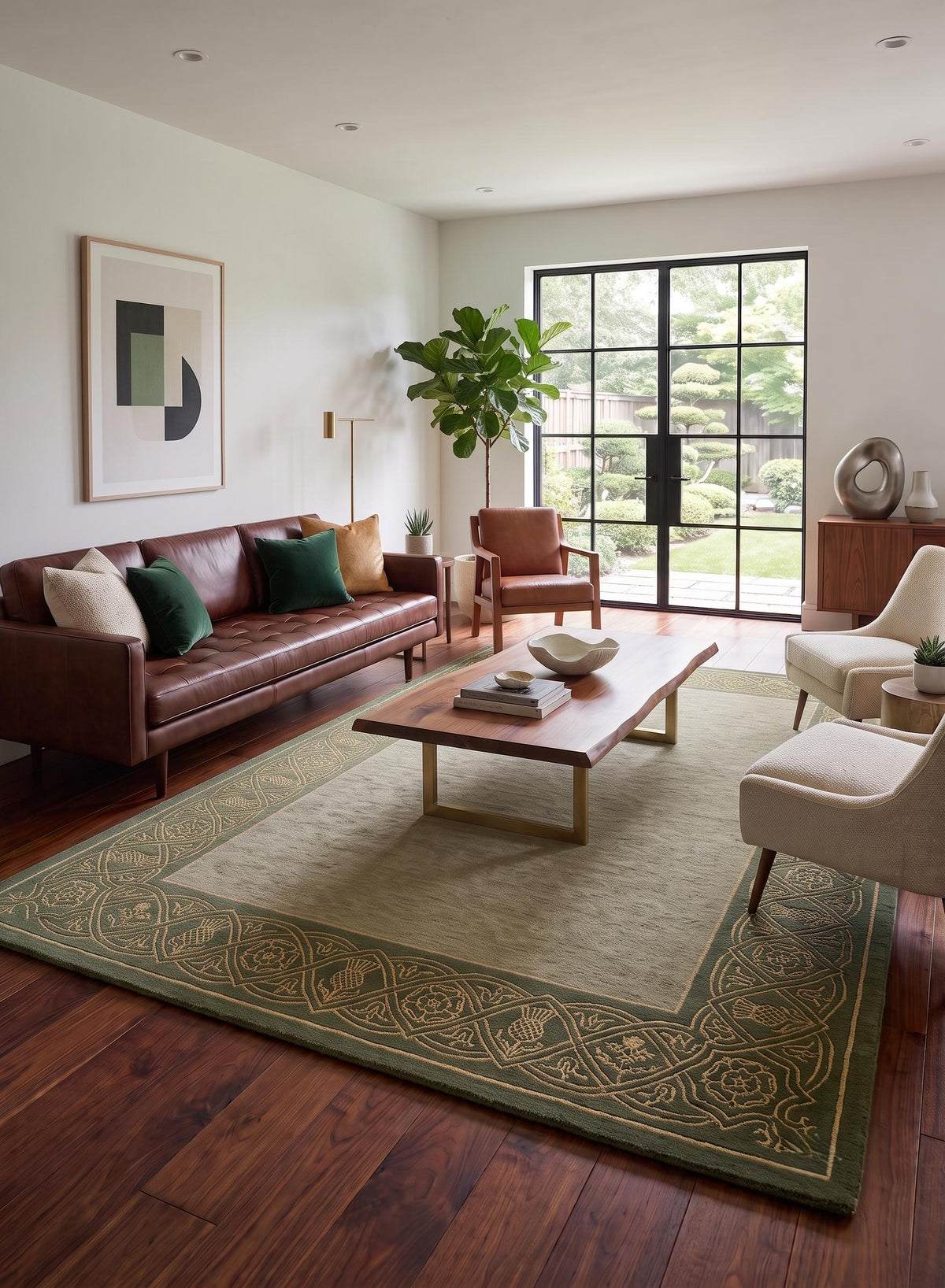 Olive Green Floral Border Rug – Hand Tufted Traditional Wool Rug – image 1