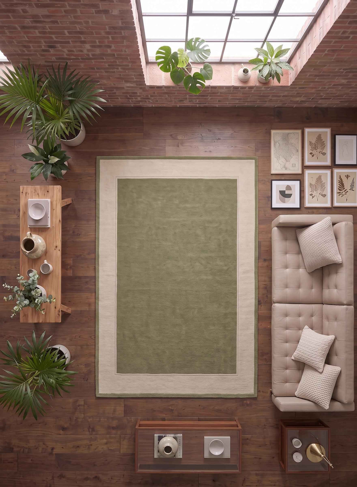 Sage Green Border Wool Rug – Hand Tufted Earthy Vintage Style Rug – image 4