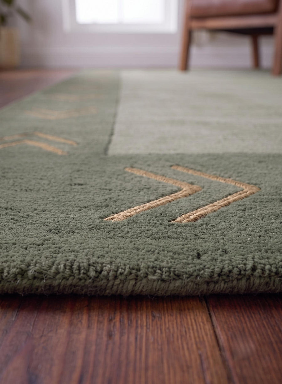 Sage Green Chevron Border Wool Rug – Hand Tufted Vintage Modern Rug – image 5