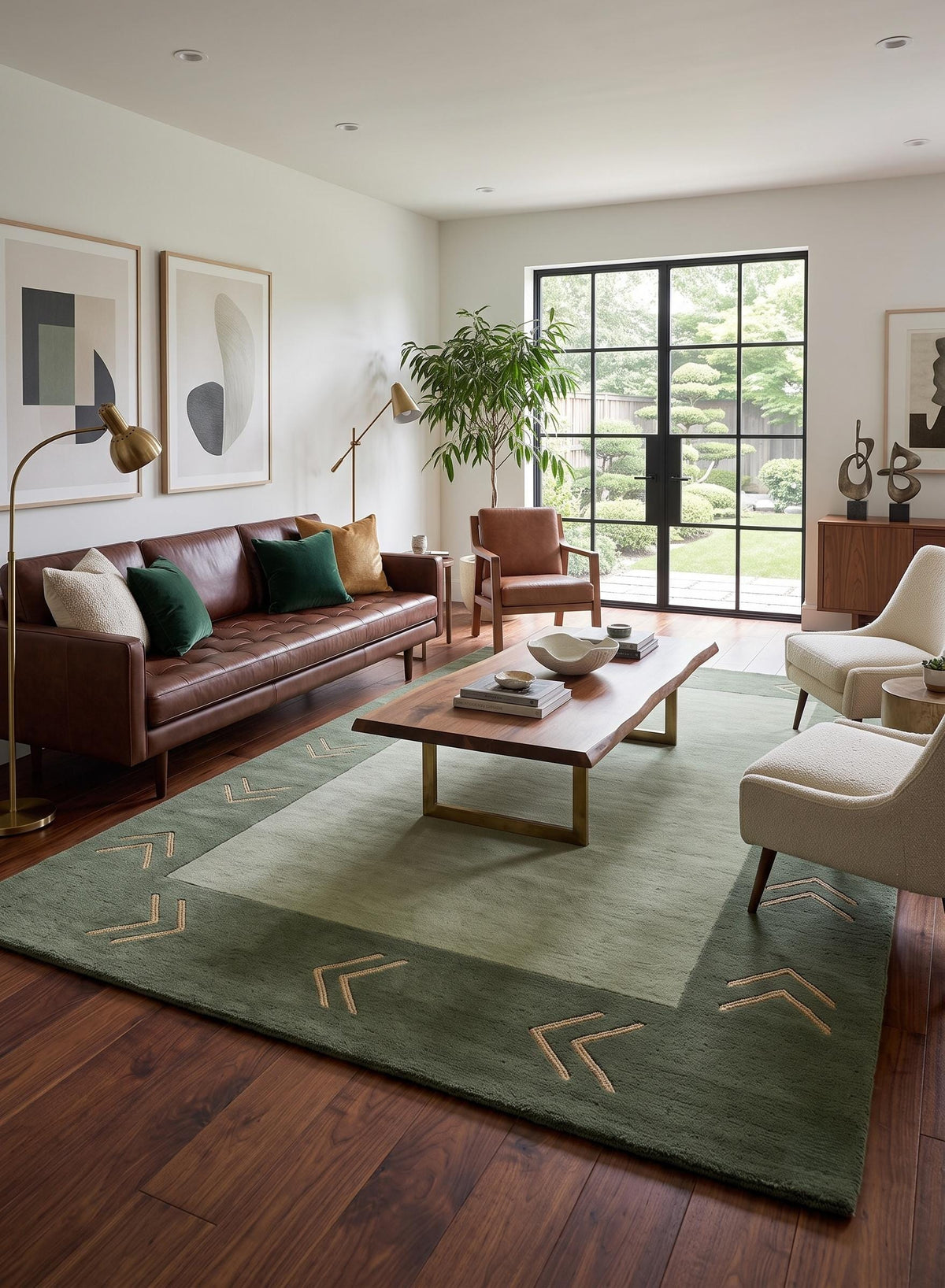Sage Green Chevron Border Wool Rug – Hand Tufted Vintage Modern Rug – image 3