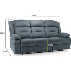 Novie Recliner Fabric 3 Seater Sofa - Grey