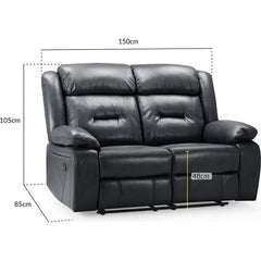 Novie Recliner Leather 2 Seater Sofa - Black