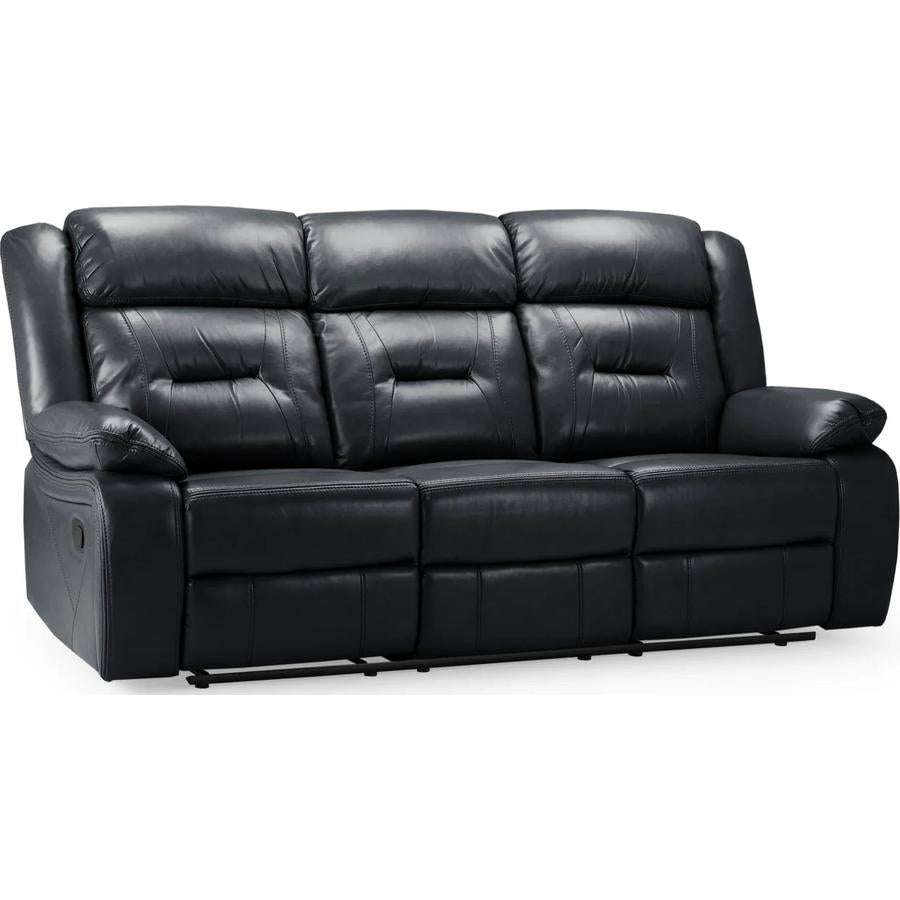 Novie Recliner Leather 3 Seater Sofa In Black