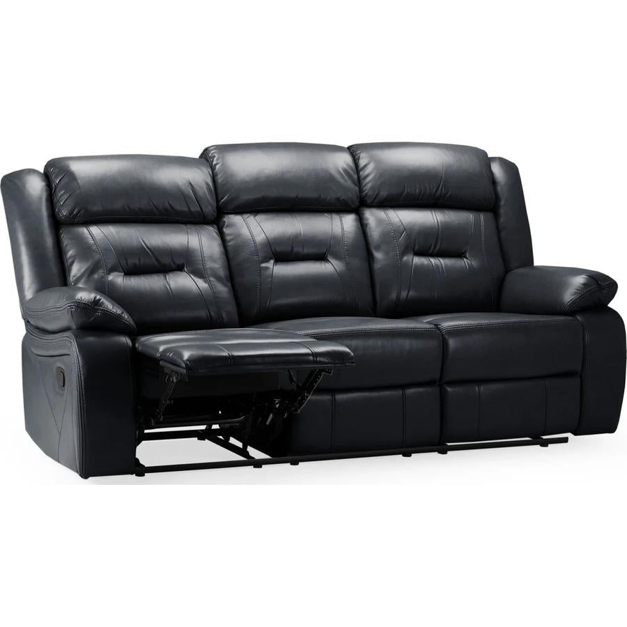 Novie Recliner Leather 3 Seater Sofa In Black