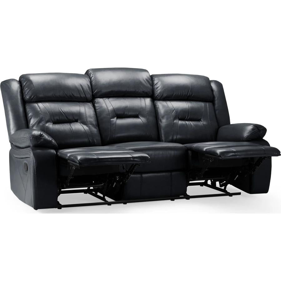 Novie Recliner Leather 3 Seater Sofa In Black