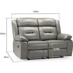 Novie Recliner Leather Sofa Grey 2 Seater