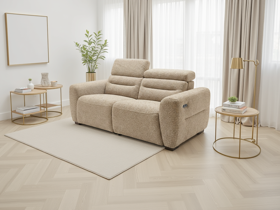 Ashbourne Beige Boucle 3 Seater Electric Recliner Sofa