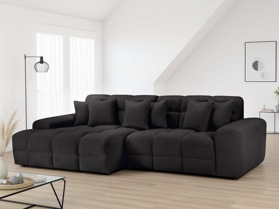 Bamburgh Black Quilted Left Hand Facing Corner Sofa