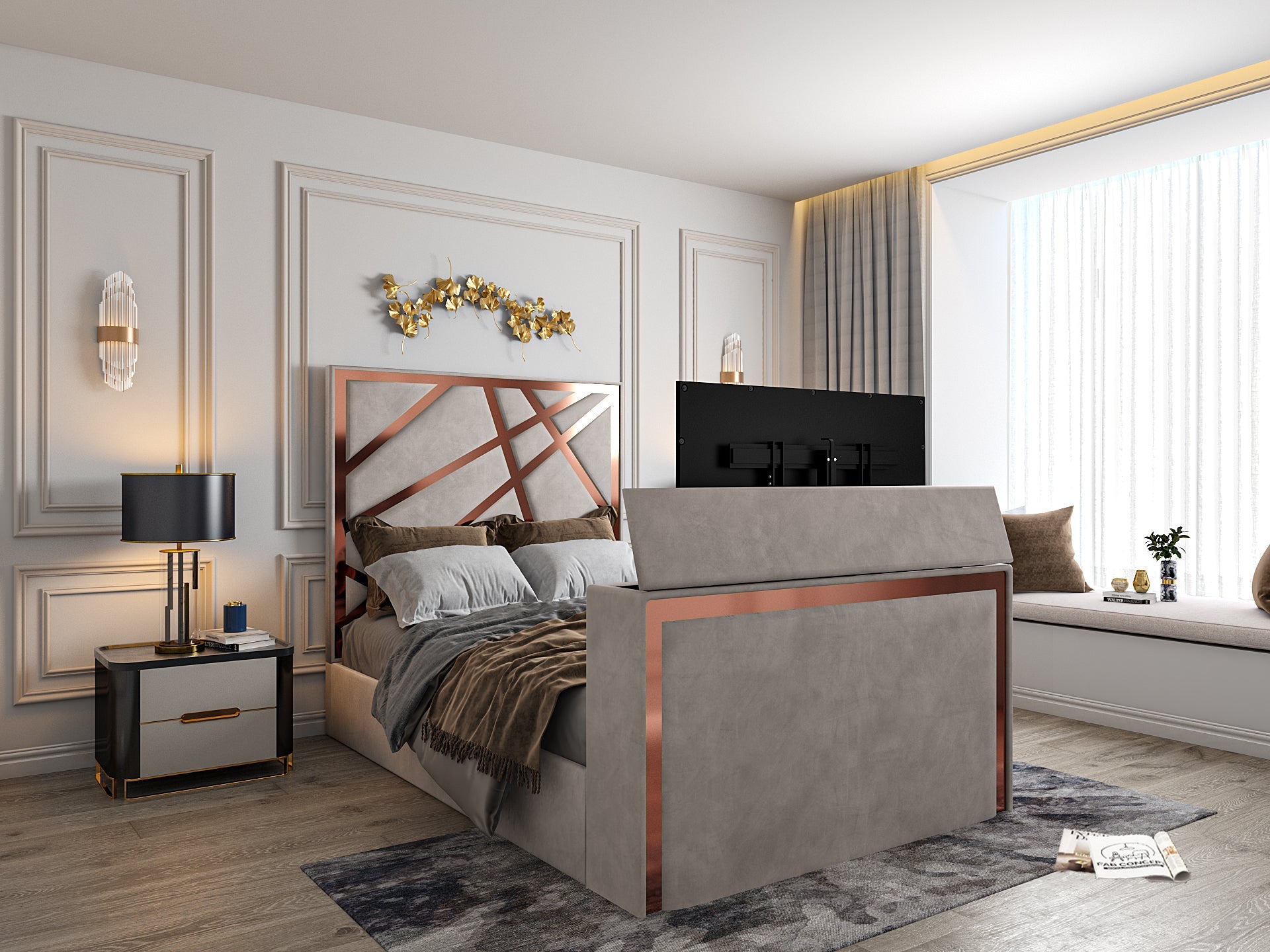 Rayleigh Upholstered Soft Velvet Tv Bed Frame